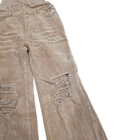 BiBi Camel Brown Vintage Distressed Corduroy Overalls M - Picture 2 of 5